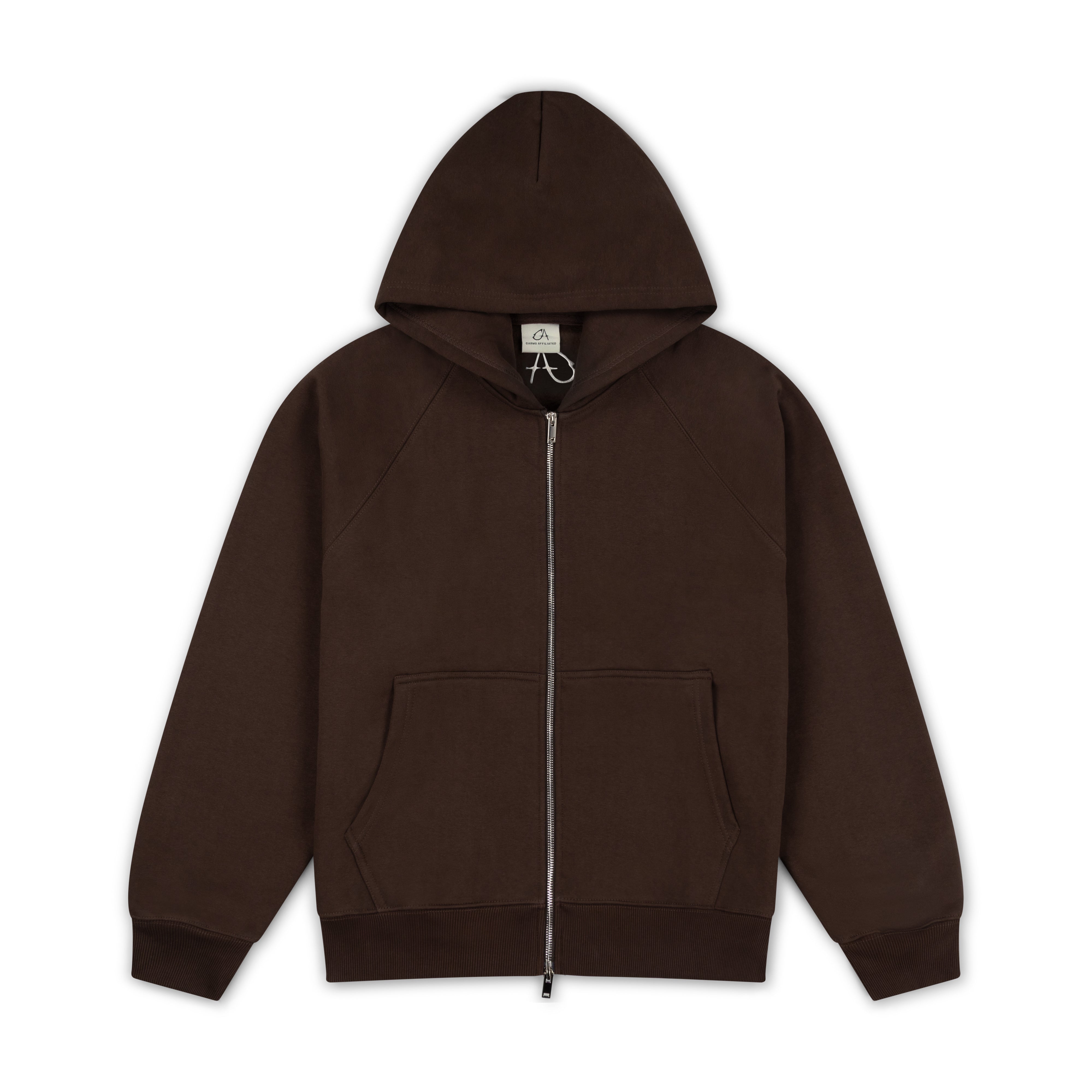 SIGNATURE BROWN ZIP UP HOODIE Heavyweight Hoodies – Garms Affiliated